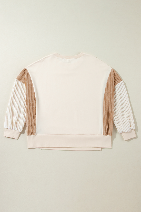 Apricot Corduroy Drop Shoulder Long Sleeve Sweatshirt