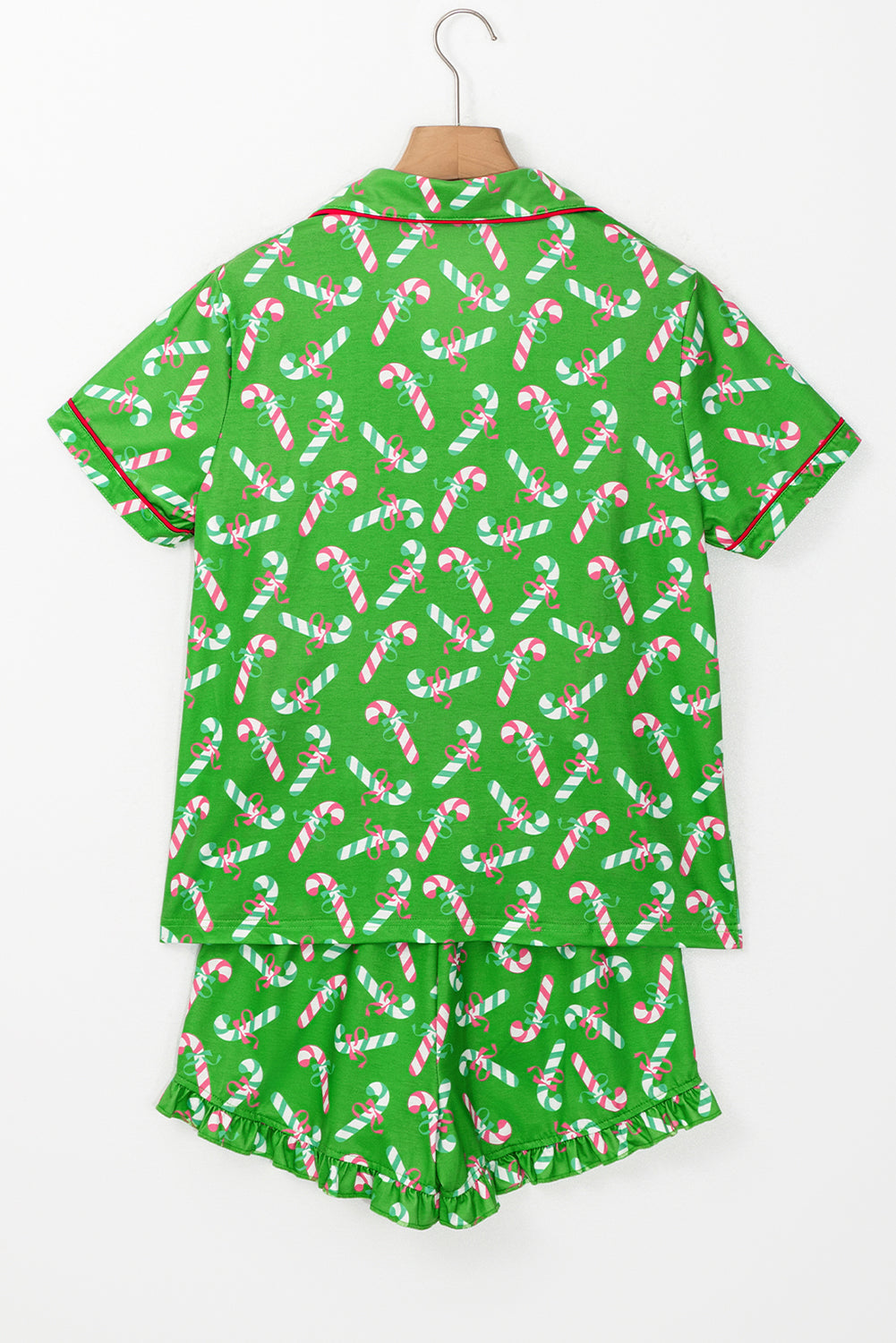 Ensemble de pyjama noué avec poches et imprimé canne en bonbon de Noël vert