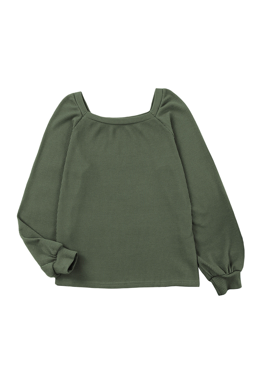 Haut en tricot gaufré vert à col rond et manches bouffantes