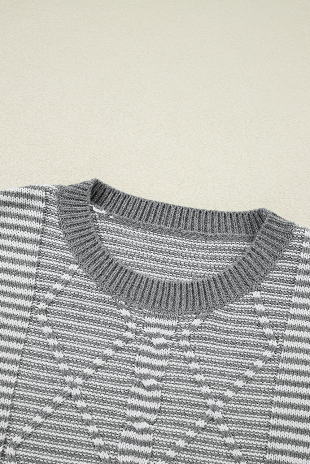 Grey Textured Geometric Striped Drop Shoulder Sweater