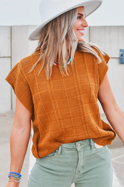 Textured sweater with short sleeves Chestnut Grid