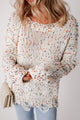 White Colorful Confetti Distressed Knit Sweater