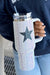 Portable stainless steel cup with white star -shaped rhinestones, 40oz