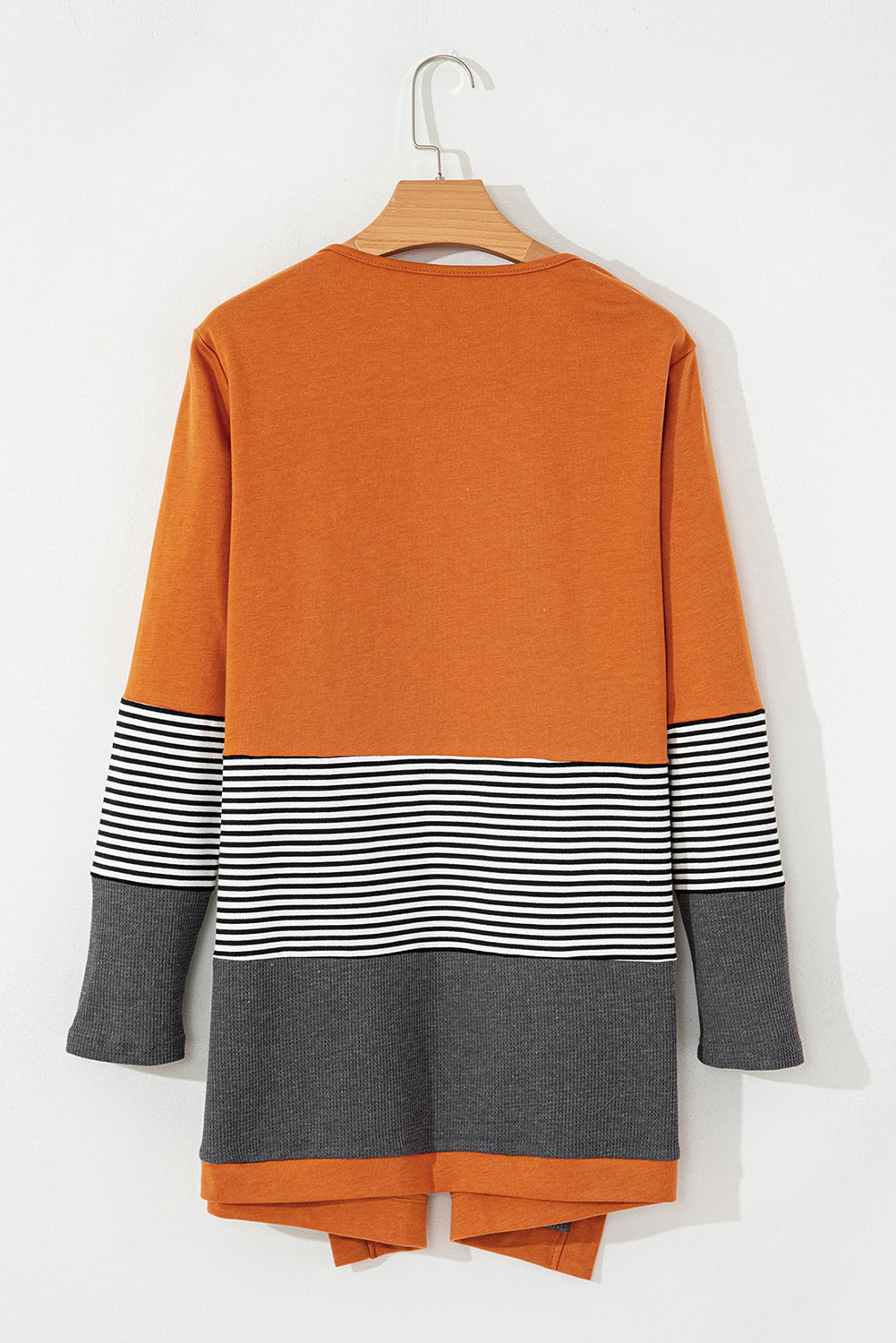 Cardigan ouvert patchwork rayé color block orange