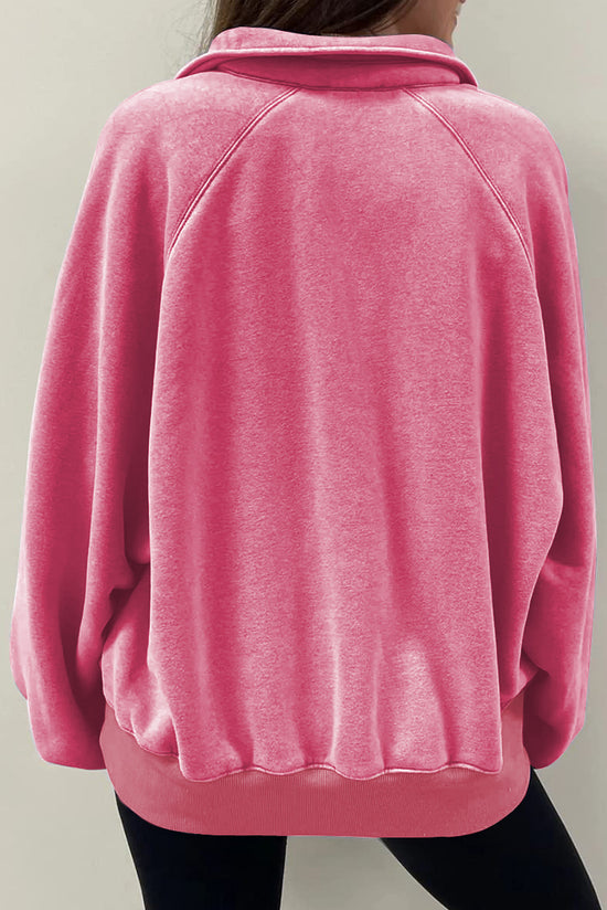 Oversized sweatshirt with balloon sleeves and snap collar in solid pink