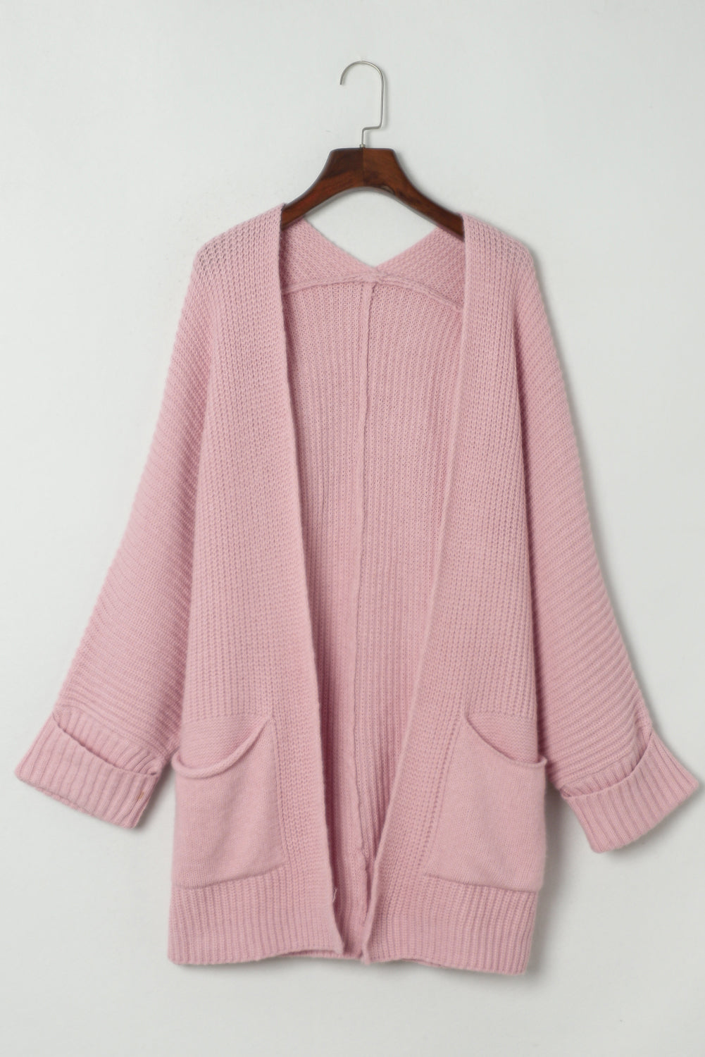 Pink Open Front Oversized Cardigan with Folded Sleeves