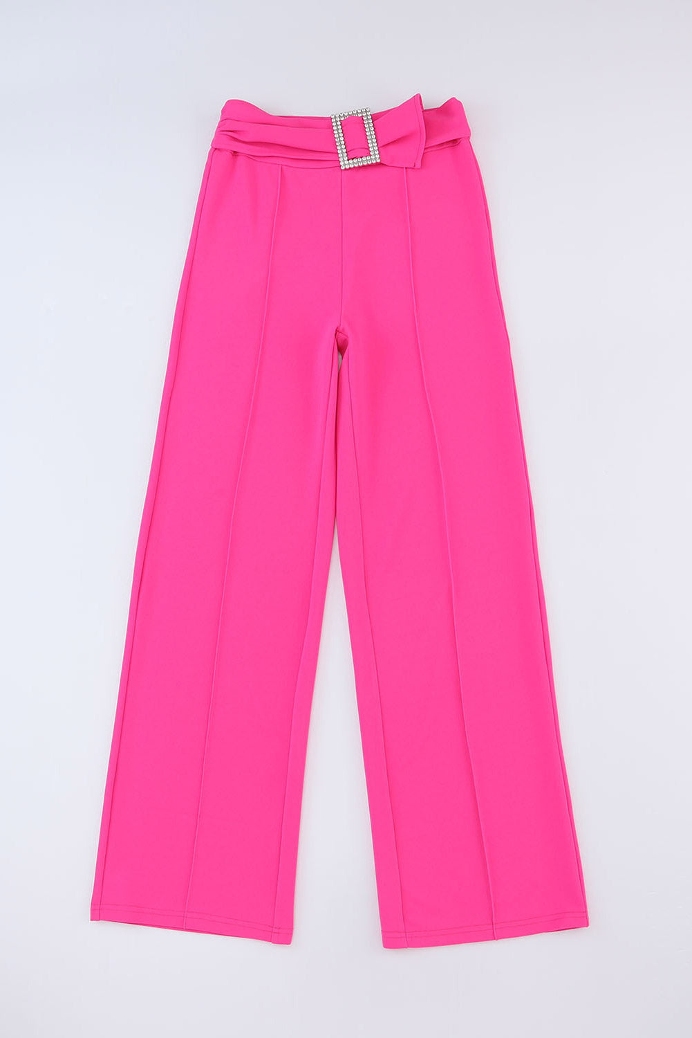 Rose Rhinestone Buckle Sash Wide Leg Pants