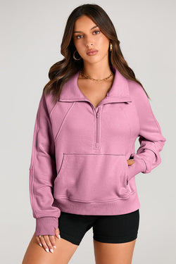 Sweatshirt with uphill collar with kangaroo pocket and quarter-Valérian zipper