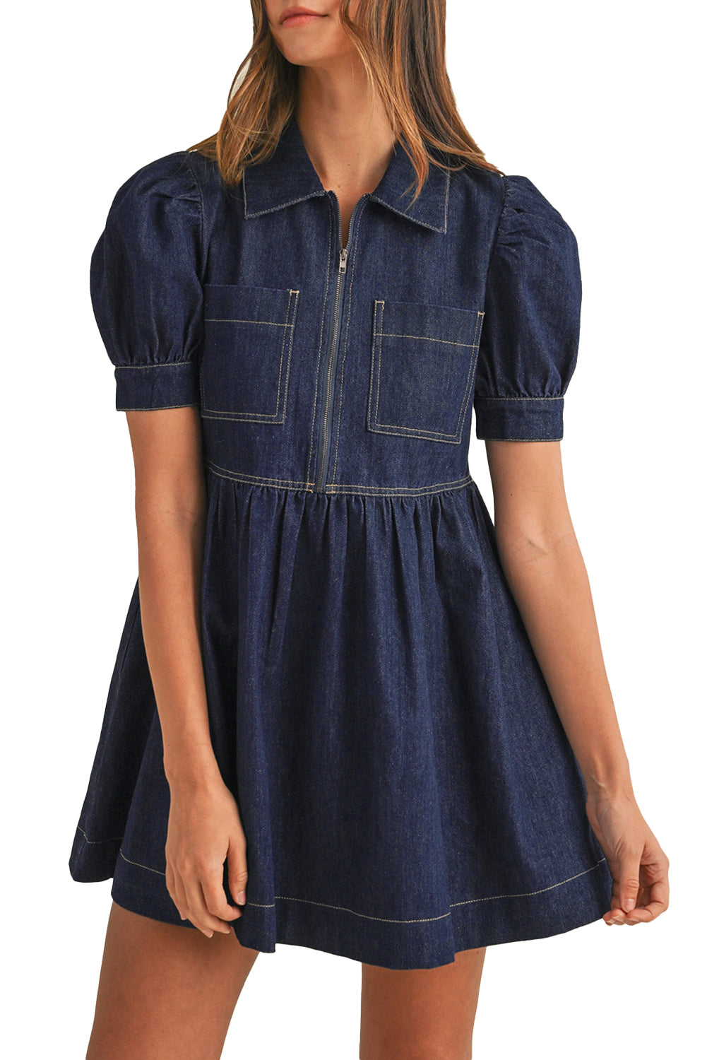 Vestido de mezclilla azul sucio, corpiño con cremallera *