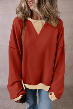 Red Clay Oversized Drop Shoulder Sweatshirt with Color Block Patch