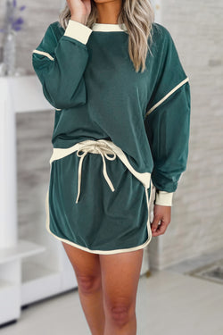 Evergreen -colored contrasting sweater set *