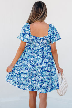 Vestido corto Babydoll azul con flores *