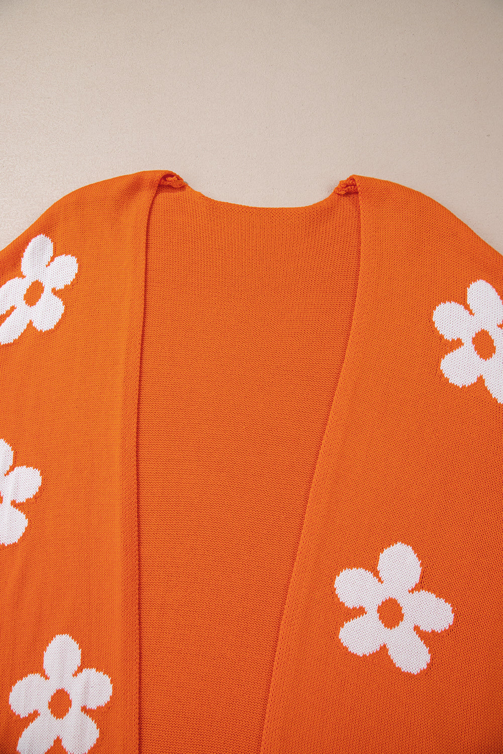 Cardigan à Epaules Tombantes à Motif de Fleurs Orange Grande Taille