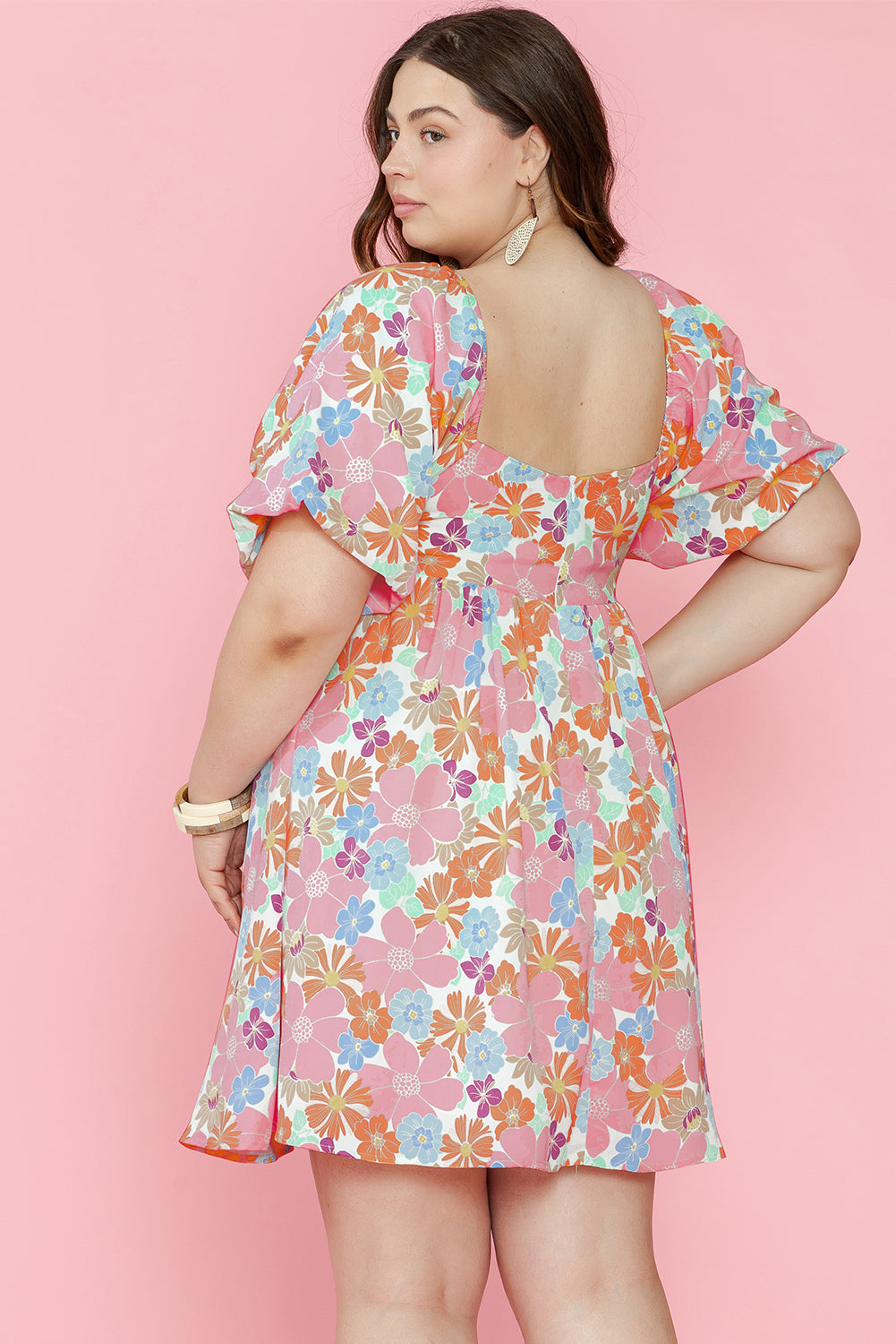 Robe babydoll multicolore à manches bouffantes et col carré