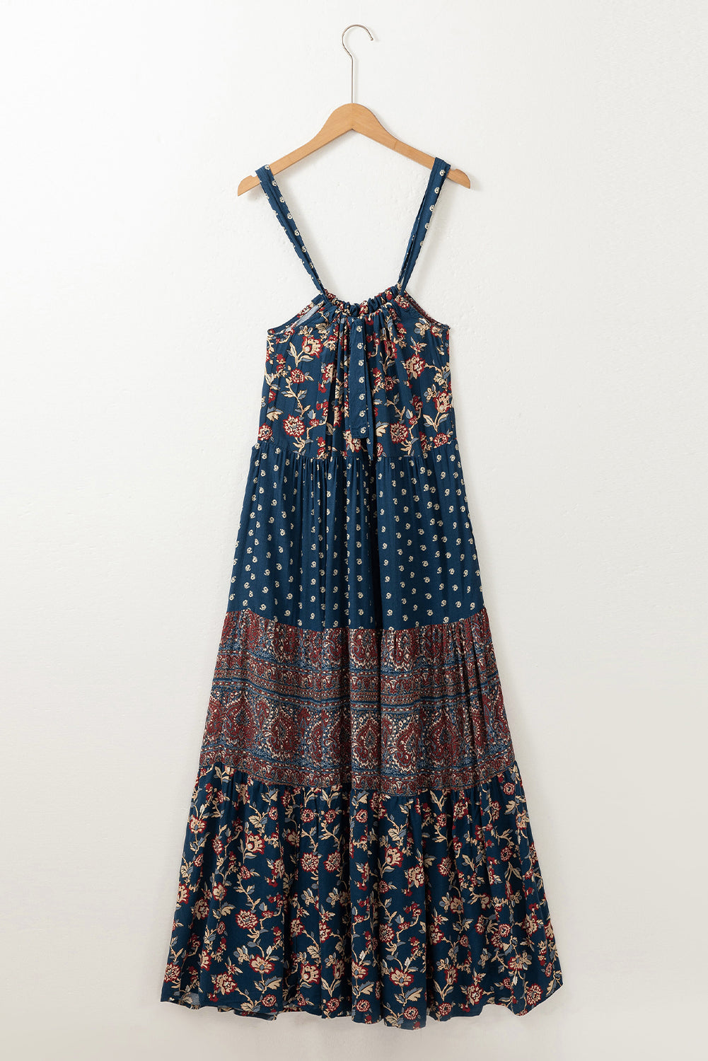 Blue Boho Floral Splicing Sleeveless Dress