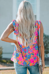 Débardeur à col en V à volants imprimé motif Boho rouge rose-A WOMAN WE LOVE