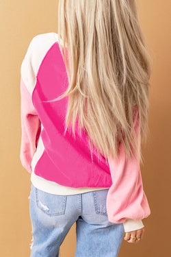 Pink Color Block Long Sleeve Fleece Sweatshirt