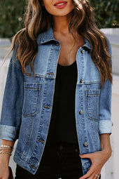 Light Blue Washed Oversized Denim Jacket with Pockets