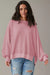 Haut oversize fendu à manches évêque en tricot gaufré rose