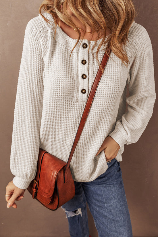 Large blouse with Raglan buttoned sleeves on the front in woven knitting oatmeal