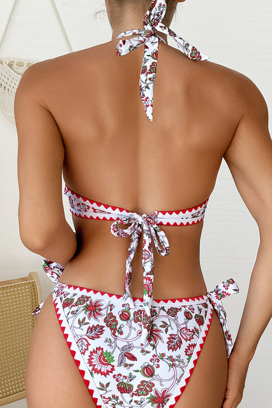 Bikini set bare back with red floral knot with toric seal