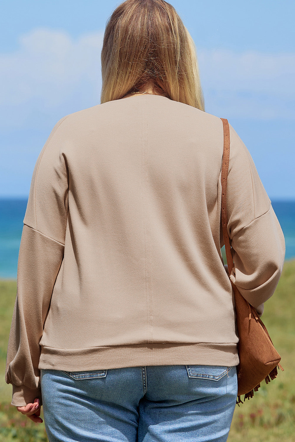 Pale Khaki Floral Peace Sign Washed Terry Sweatshirt, Plus Size