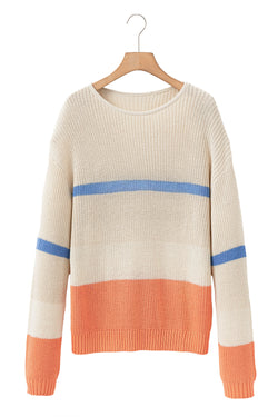 Comfortable falling with drooping shoulders and beige color block stripes