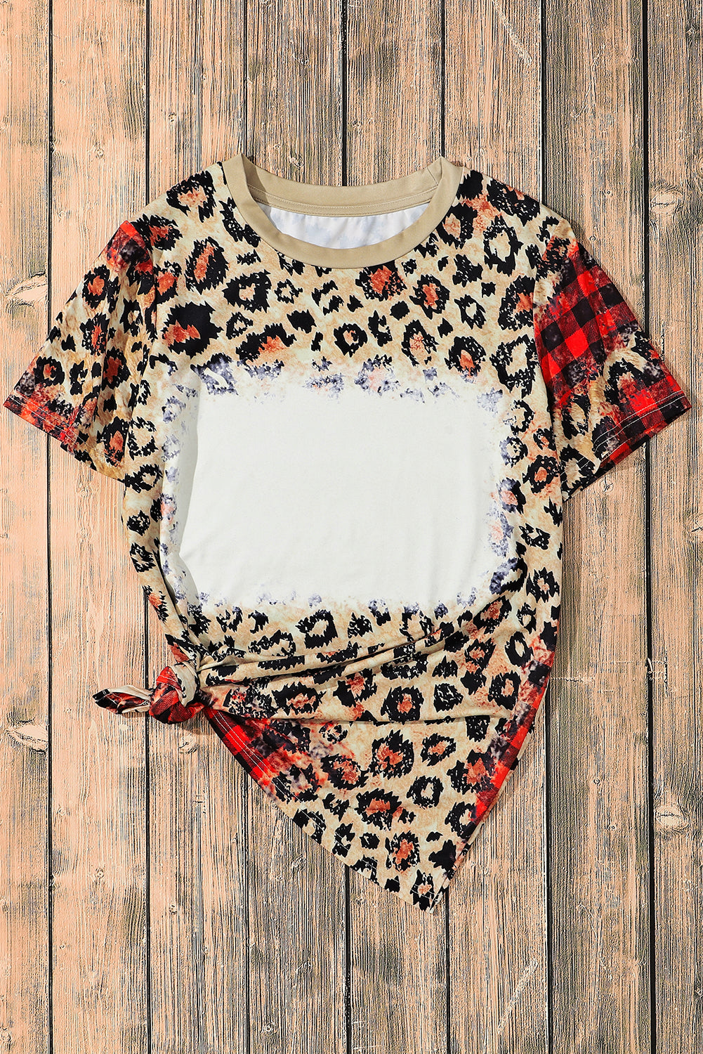 Plaidbleiche Leopardenmuster Kurzarm T -Shirt