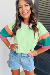 Oversize high with sleeve green and round neck with contrasting seams