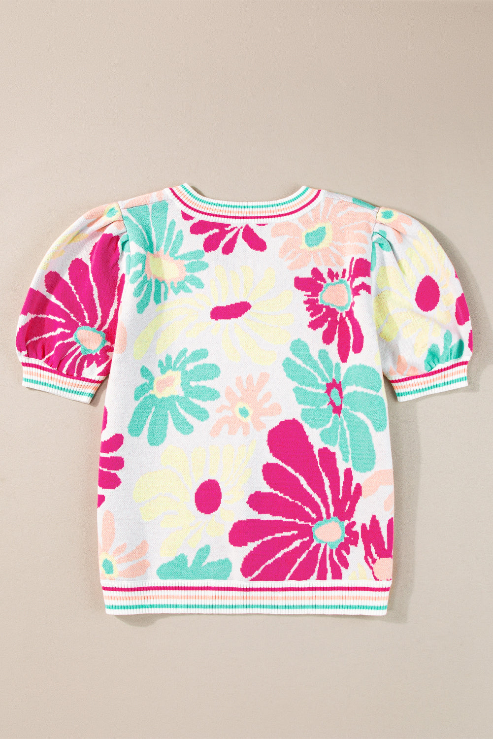 Pull multicolore à manches courtes et col en V à imprimé floral