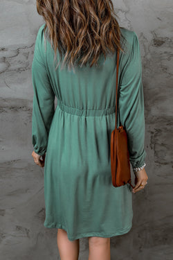 Green long sleeve high waist buttoned dress