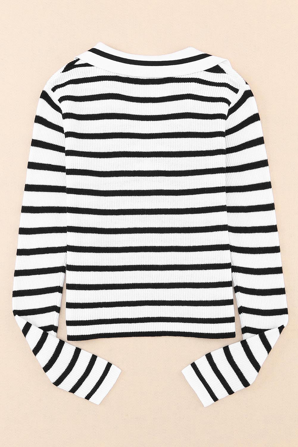 Stripe Collared V coulle légère en tricot-tricot décontracté