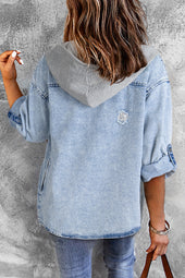 Oversized denim jacket with contrast hood in haze blue