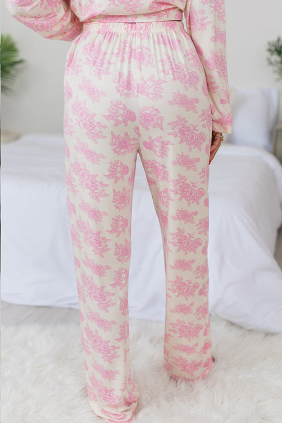 Ensemble pyjama rose à manches longues et pantalon à fleurs