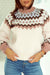 Khaki sweater with high neck and ribbed trim with geometric pattern