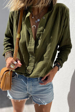 Long sleeve shirt buttoned buttons crumpled green jungle