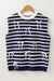 Blue striped knitted sweater vest with decorative knot