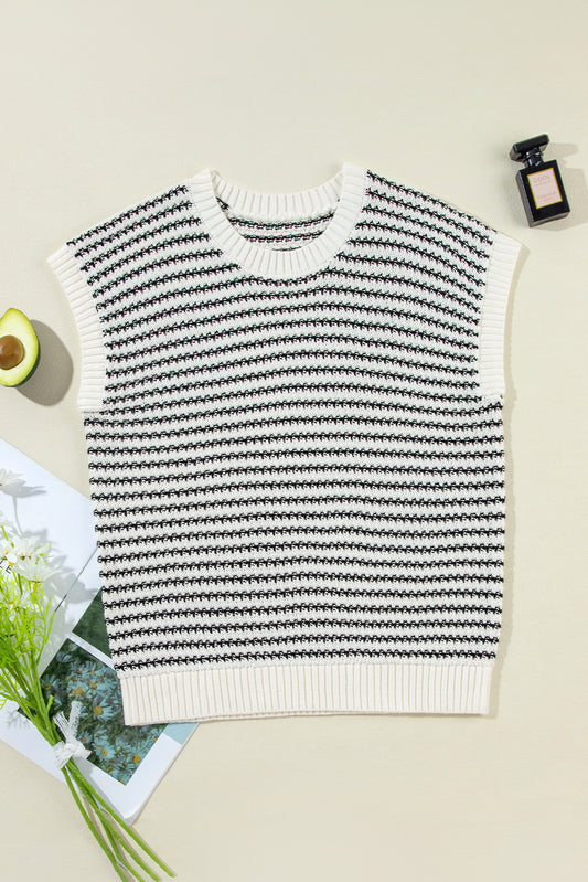 Black Stripe Ribbed Trim Loose Fit Knitted Sweater Vest