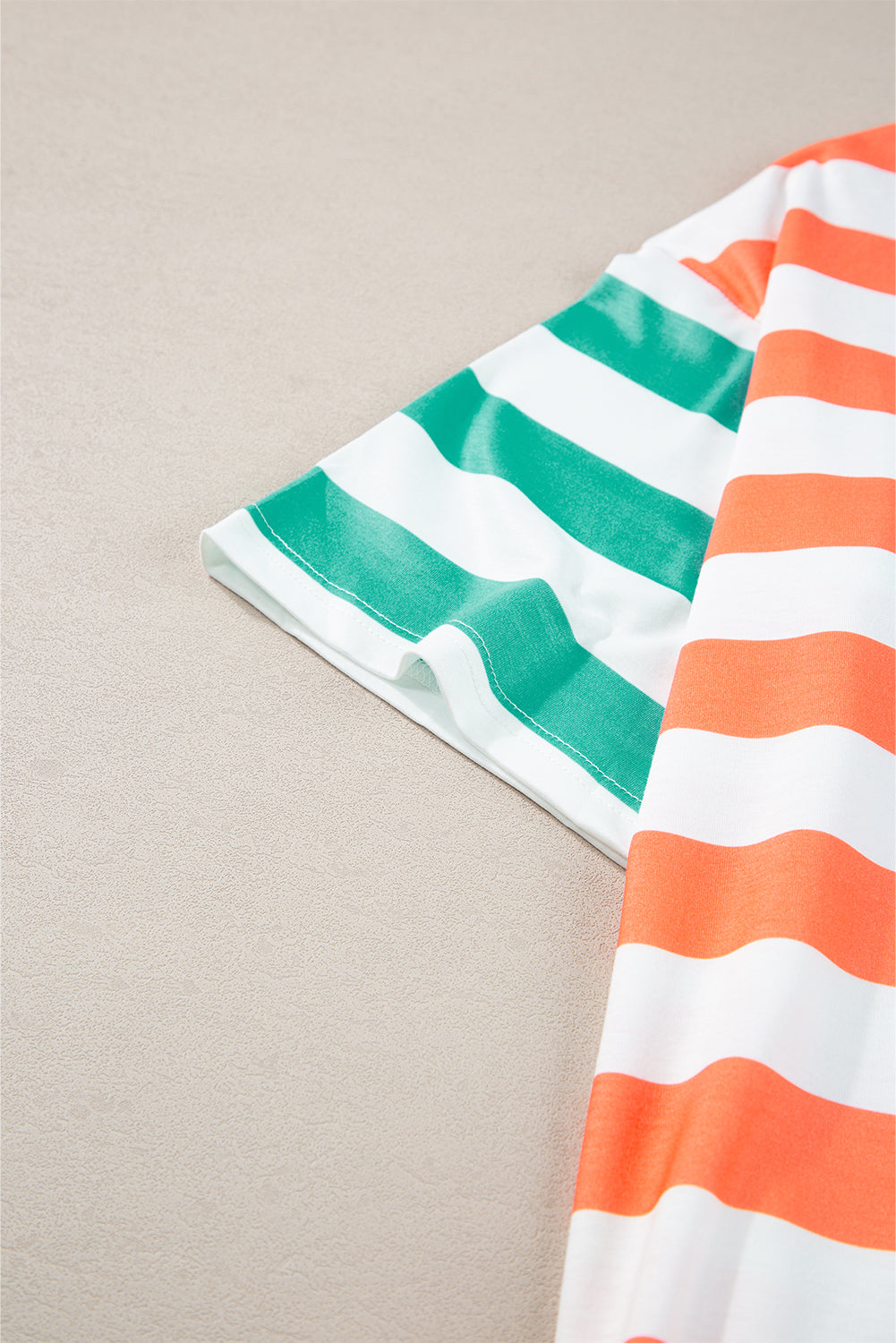 Orange Stripe Contrast Patch Pocket Drop Sleeve T Shirt