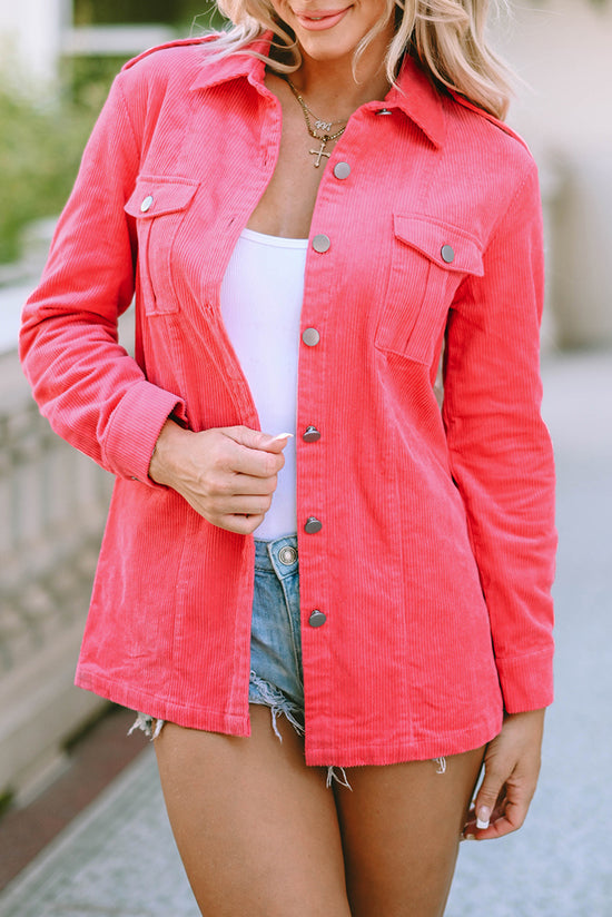 Chaqueta de terciopelo rosa abotonada con bolsillo de aleta