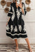 Black geometric western print loose midi dress with 3/4 sleeves