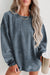 Plain blue ribbed knit crew neck sweatshirt