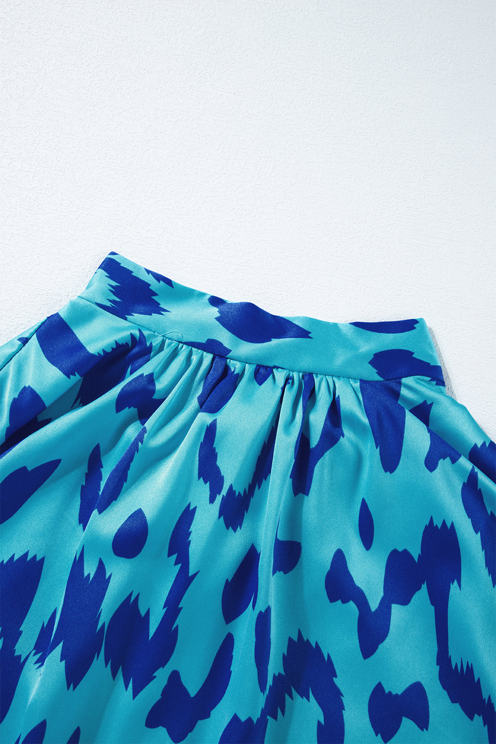 High Caftan Blue with Animal Print and Detail with rising collar