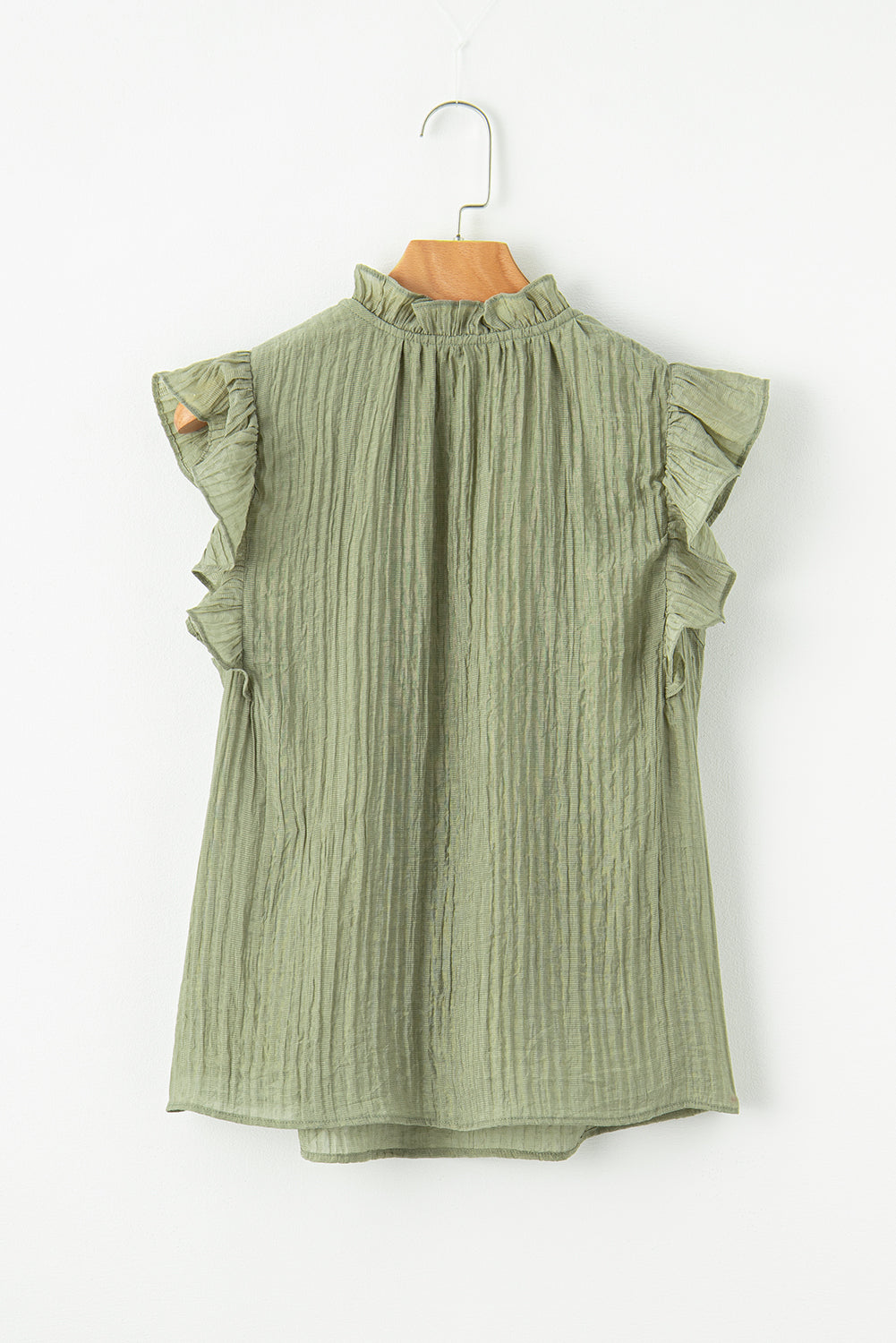 Meadow Mist Green V Neck Flutter manga blusa texturizada