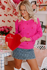 Pull à col rond et épaules tombantes en forme de cœur rose rouge