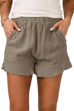 Khaki shorts with ruffles and high waist pockets