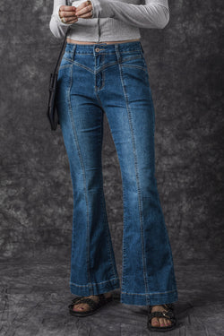 High wave flared jeans with pocket and seams sewn