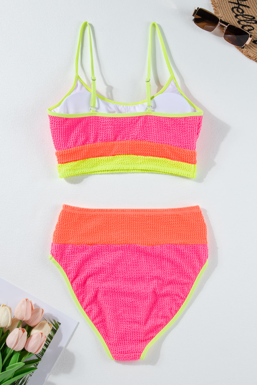 Bloque de color Bonbon Set de bikini sexy de cintura alta