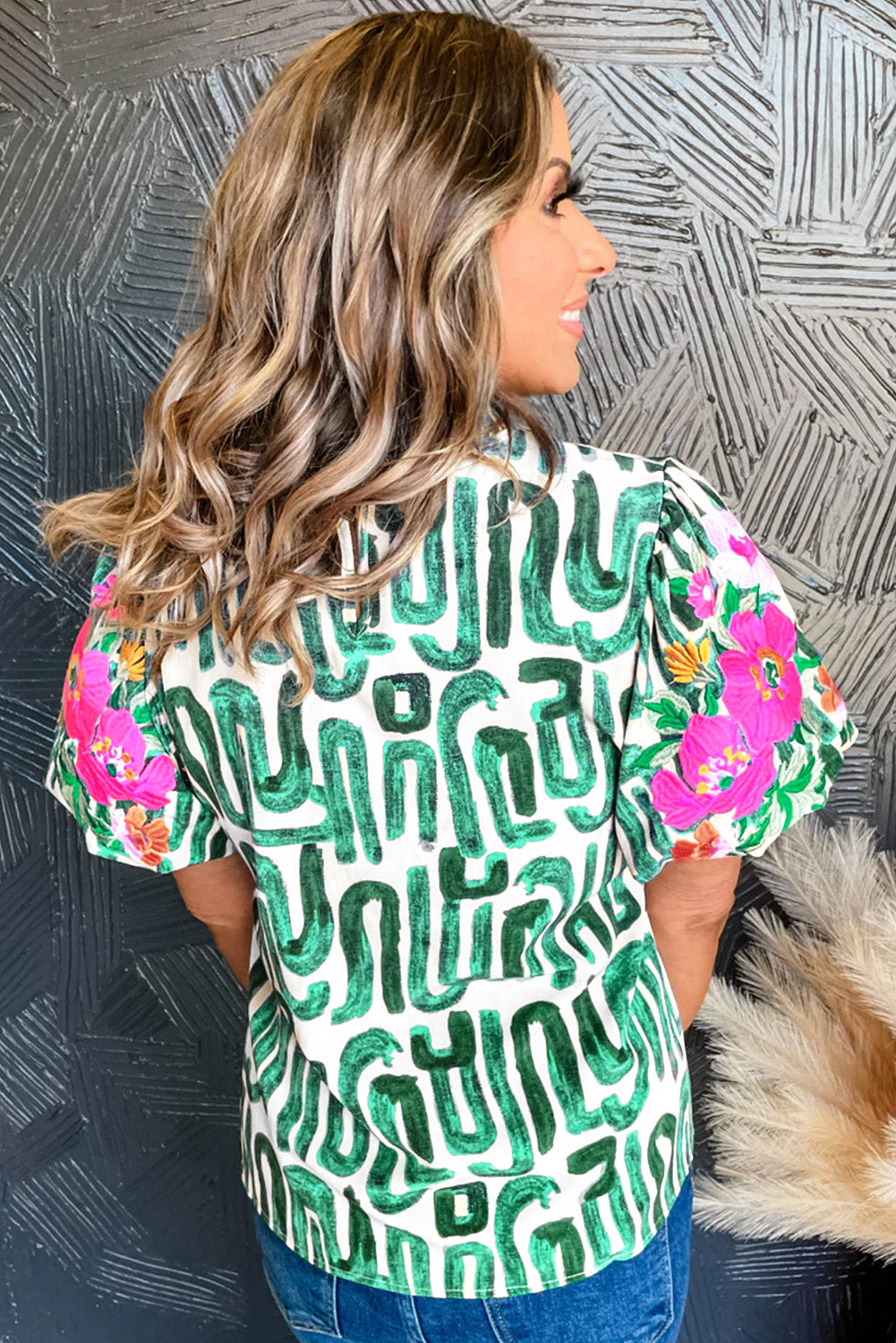 Blackish Green Print High embroidered *
