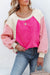 Pink Color Block Long Sleeve Fleece Sweatshirt